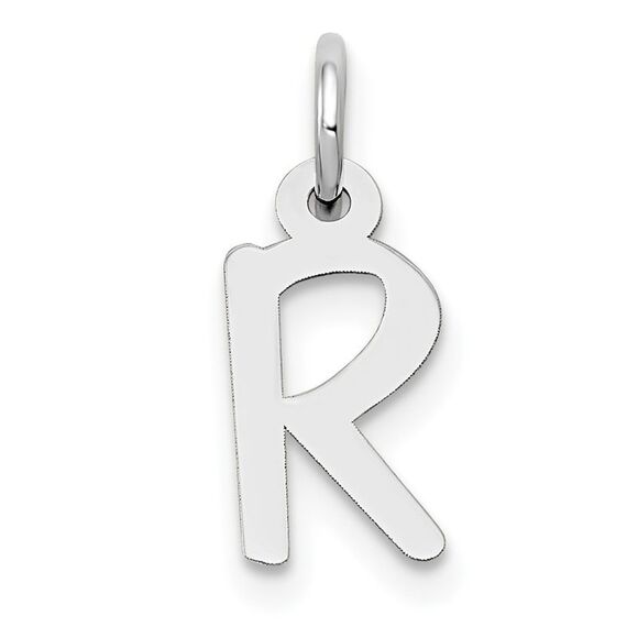 10k White Gold Small Slanted Block Initial R Char - Picture 1 of 2